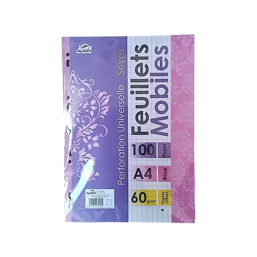 P0403006 - FEUILLE MOBILE ROSE A4 SEYES /100