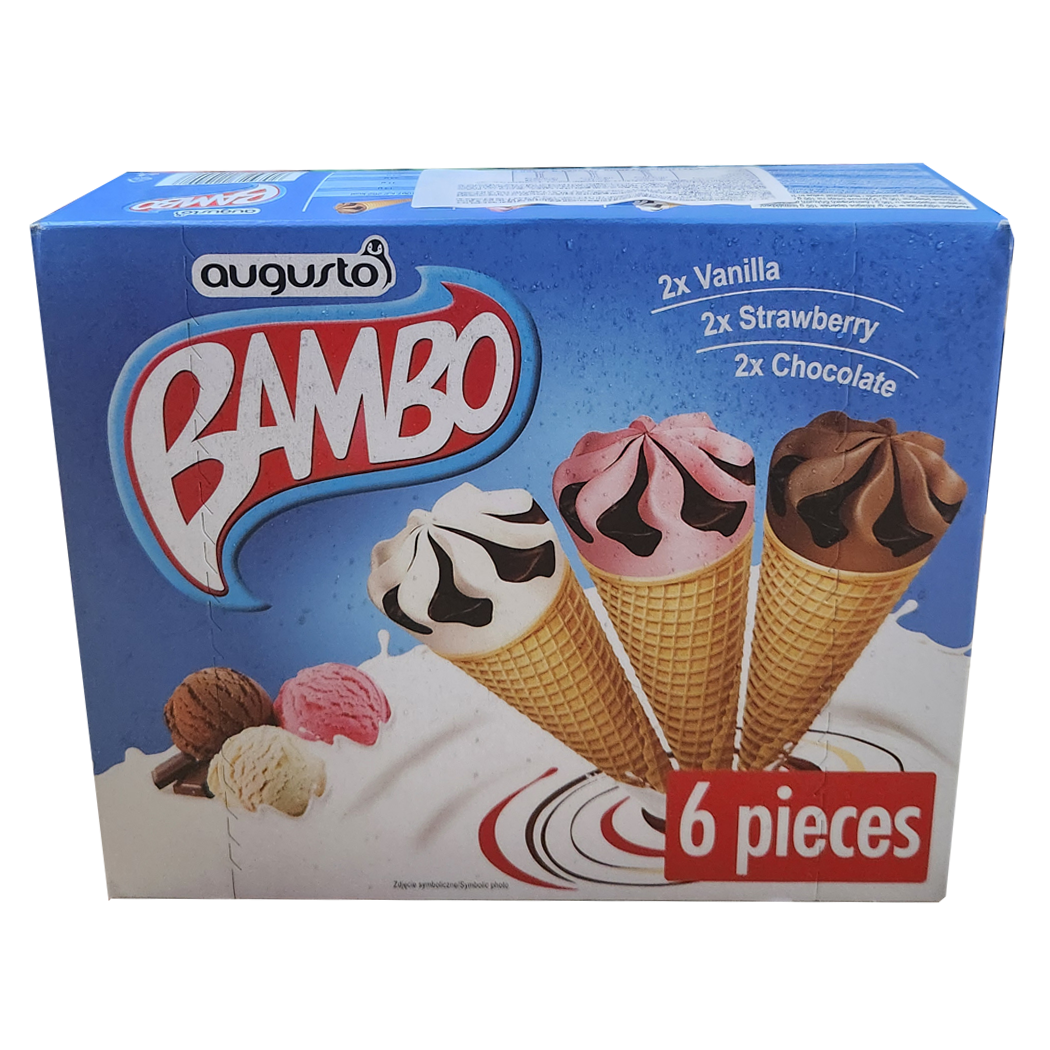A1601027 - BAMBO CONE VANILLE FRAISE CHOCO X6 120ML